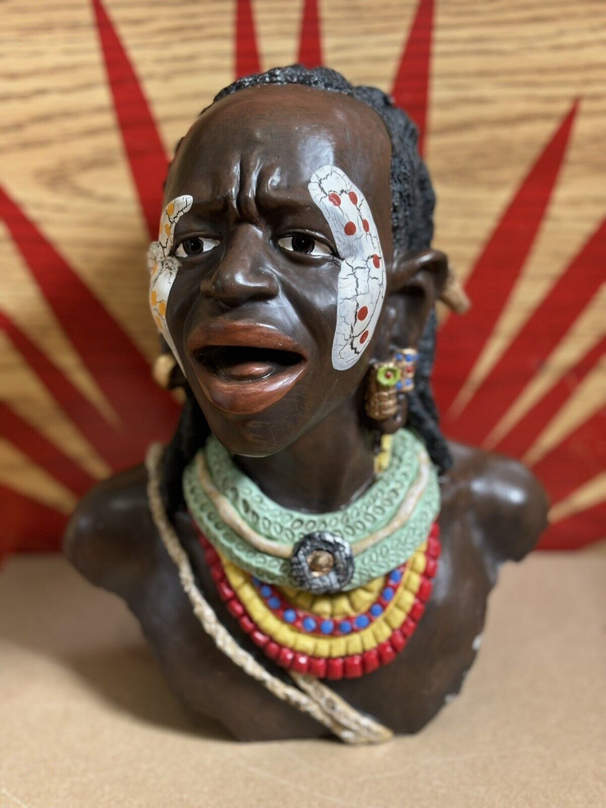 Vintage Realistic African Tribal Man Bust Sculpture (Statue)
