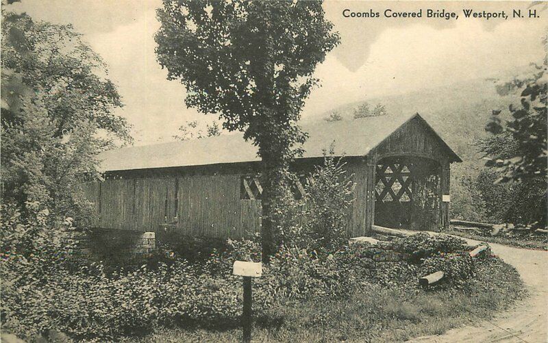 Coombs Covered Bridge Westport New Hampshire C-1920s Postcard Tilden 7397