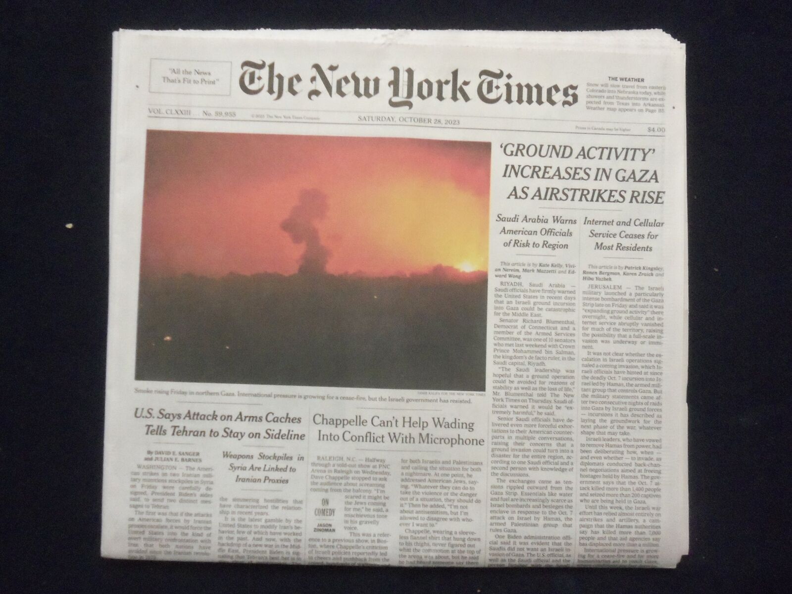 2023 OCTOBER 28 NEW YORK TIMES-GROUND ACTIVITY INCREASES IN GAZA AIRSTIRKES RISE