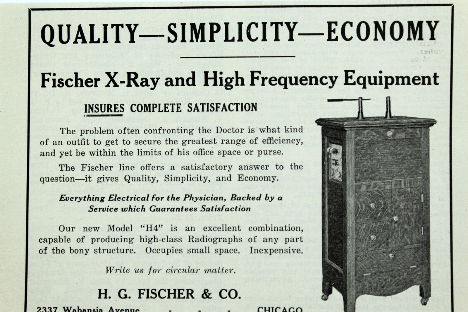 1917 FISCHER X-RAY EQUIP Medical Advertising Original Vintage Antique Print Ad