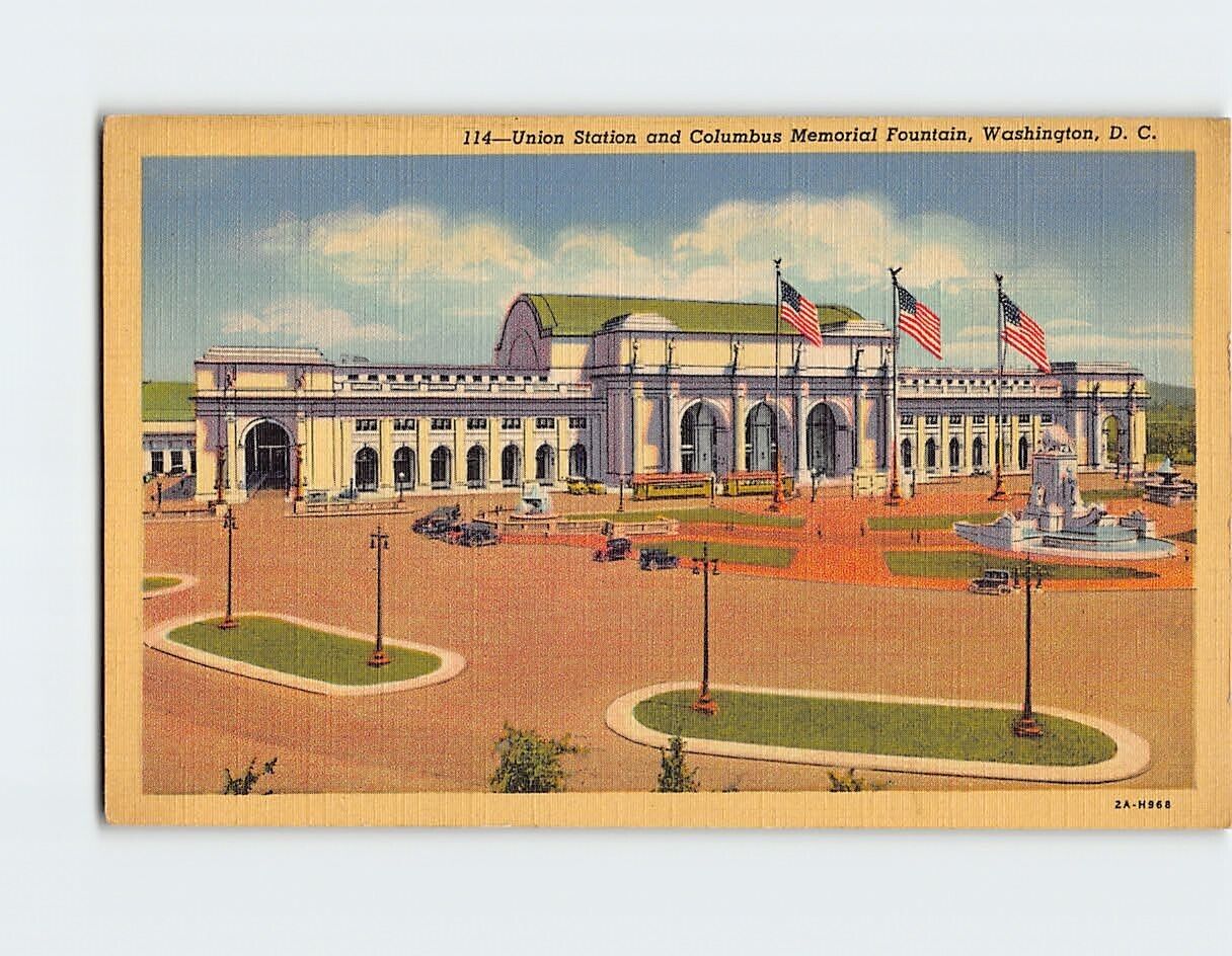 Postcard Union Station & Columbus Memorial Fountain, Washington, DC