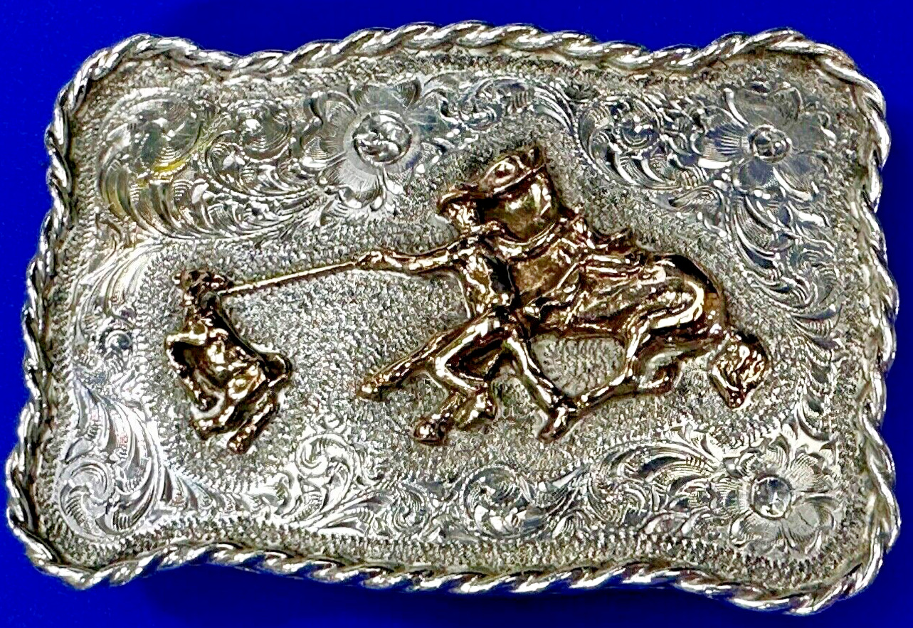 Sterling Silver Roping Cowboy Western Belt Buckle By Silver Horse,  Woodland CA