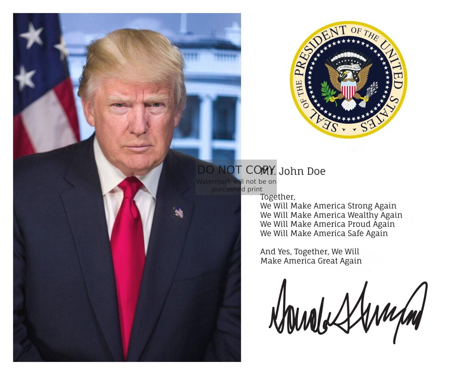 PERSONALIZED PRESIDENT DONALD TRUMP AUTOGRAPH NOTE YOUR NAME 8X10 PHOTO