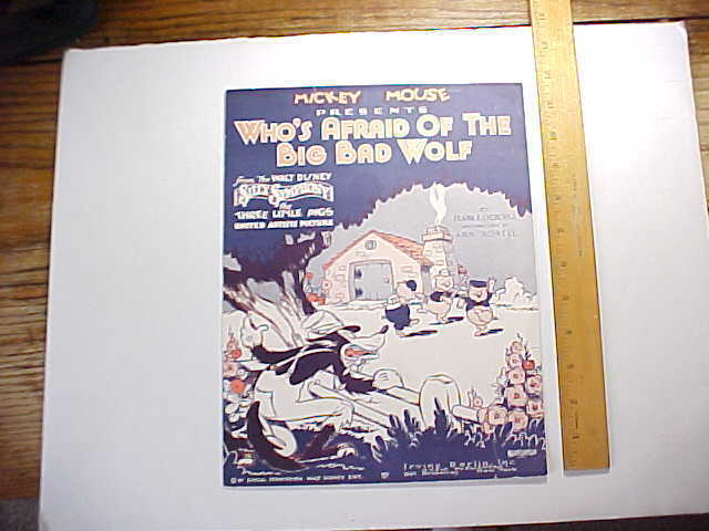 1933 WALT DISNEY & IRVING BERLIN SHEET MUSIC WHOS AFRAID OF THE BIG BAD WOLF Fin