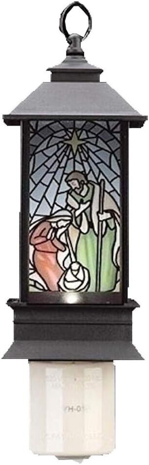 Small Stained Glass Nativity Scene Night Light, Holiday Plug In Night Light