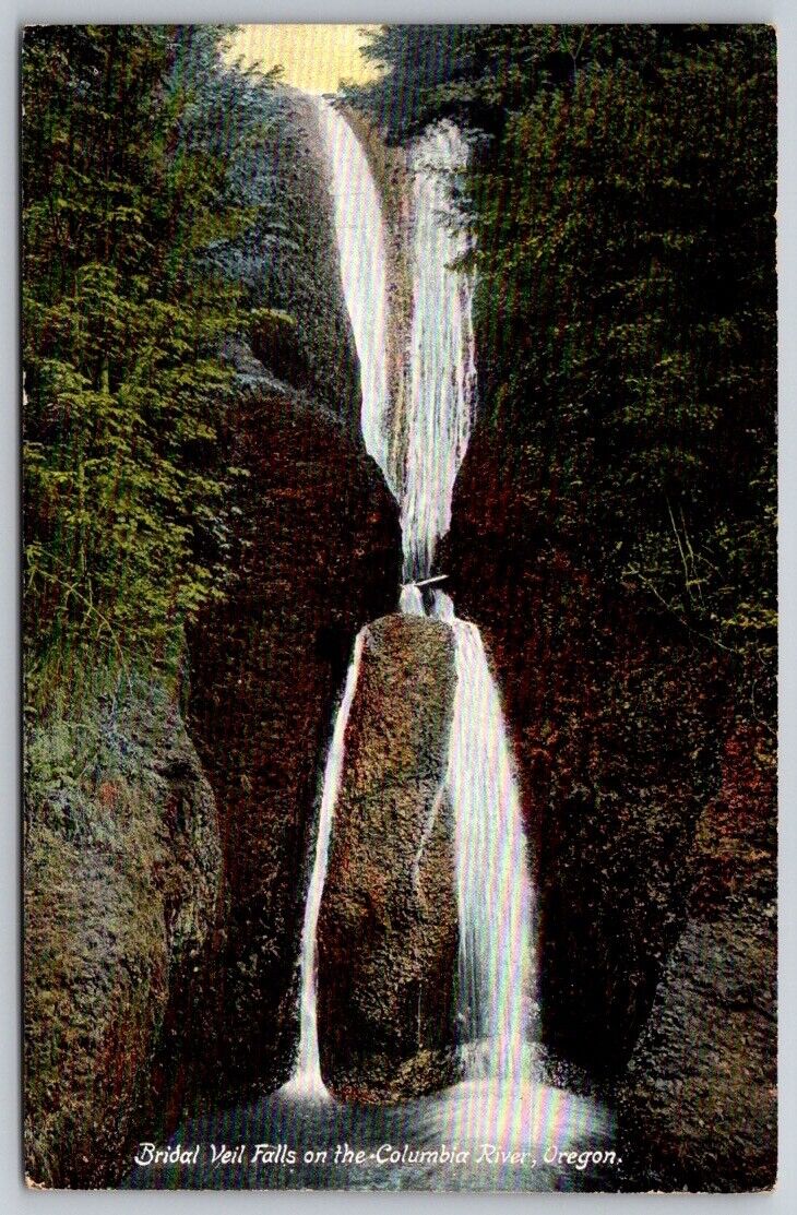 Bridal Veil Falls On The Columbia River Oregon Ore Postcard VTG J.K Gill Co