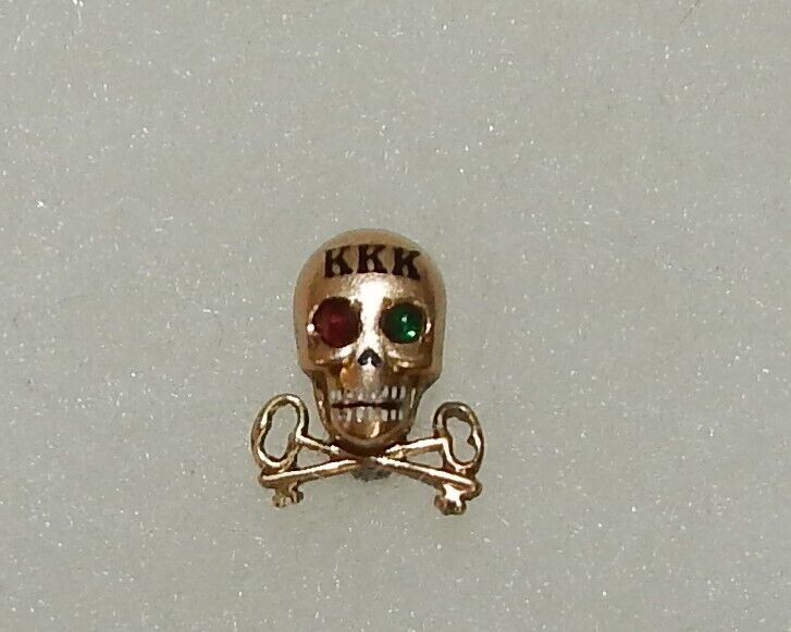 Vintage Tri Kappa Sorority 10k Gold Skull Pin Crossed Keys Jeweled Eyes