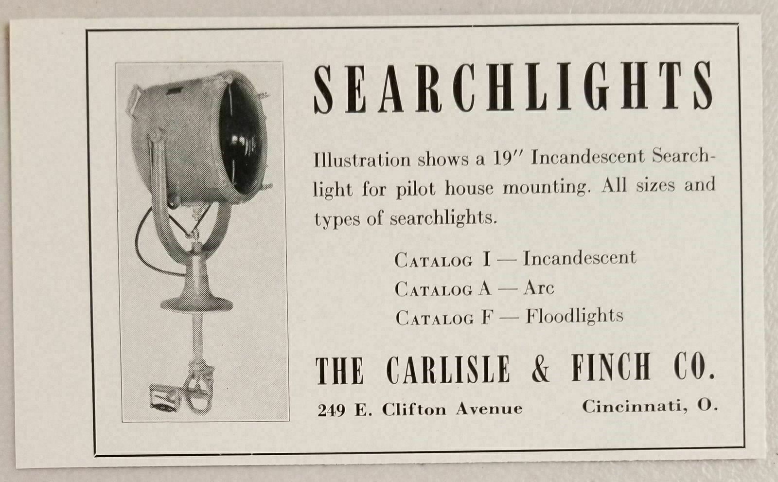 1940 Print Ad Incandescent Marine Searchlights Carlisle & Finch Cincinnati,OH