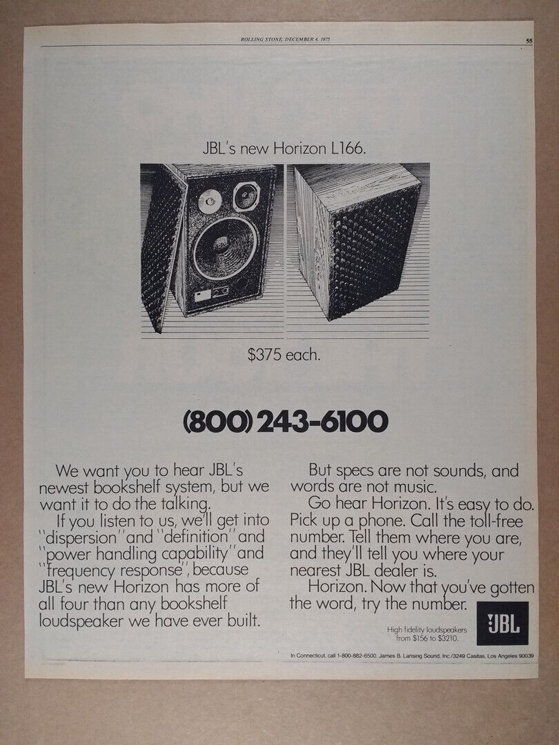 1975 JBL Horizon L166 Speakers vintage print Ad