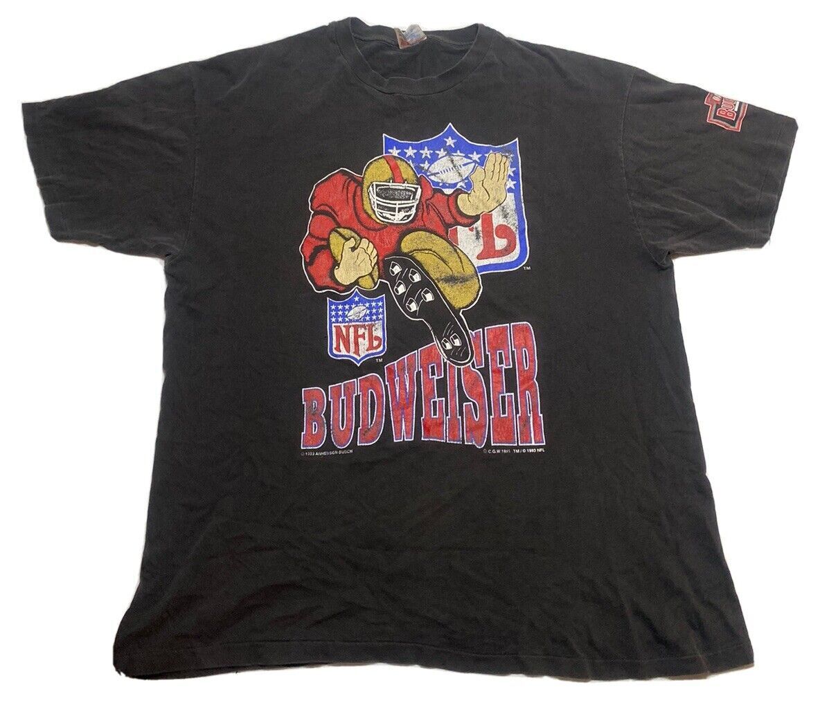 Vintage Nfl Budweiser T-Shirt Single Stitch Size XL H4?