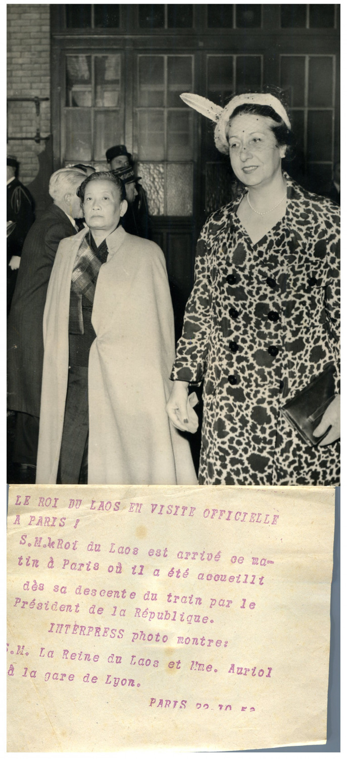 Paris, the Queen of Laos and Mrs. Auriol at the Gare de Lyon Vintage Silver Print 