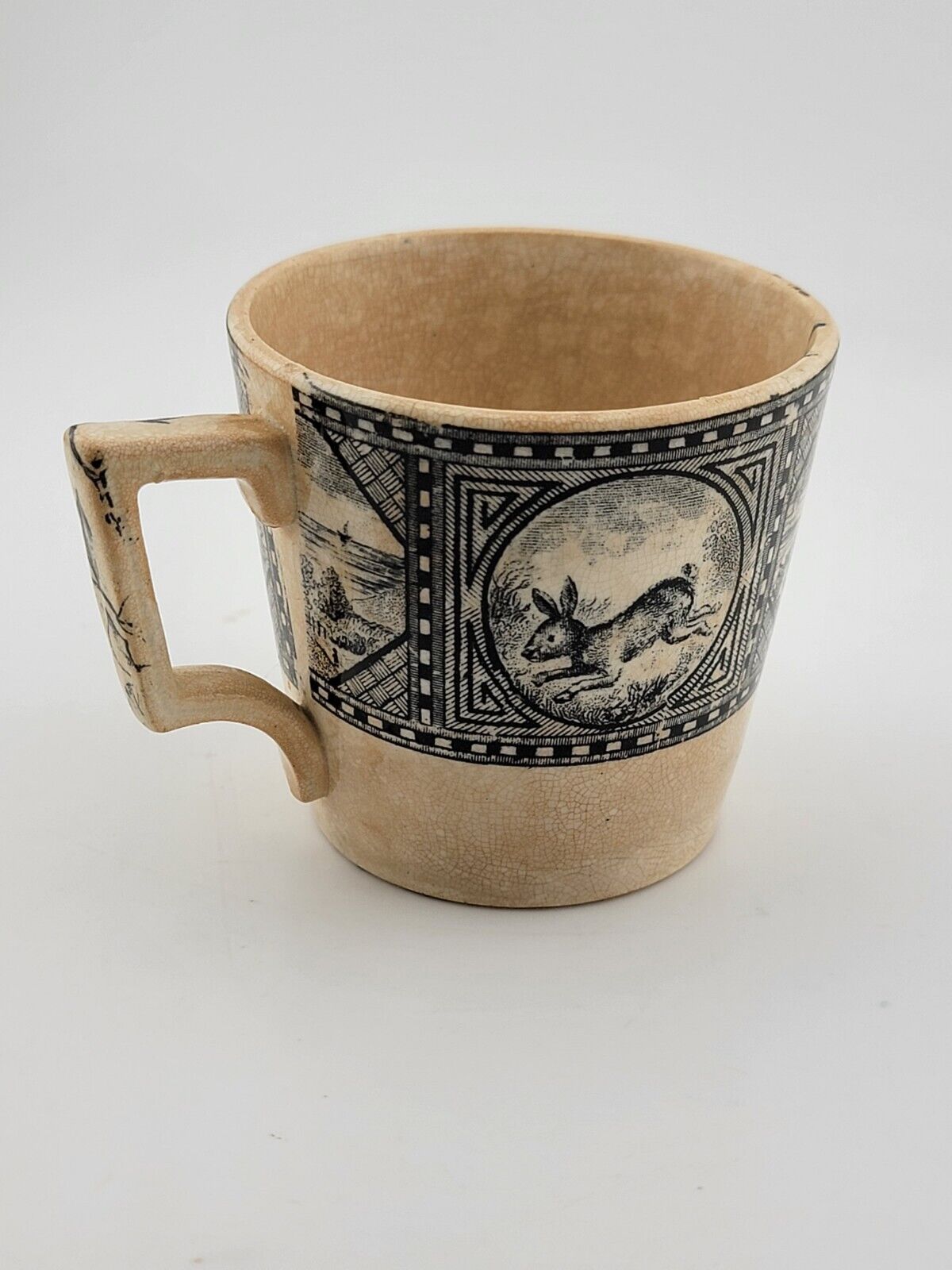 Rare One Of A Kind Antique Scottish Animal Mug Transfer Ware Circa 1840\'s. 