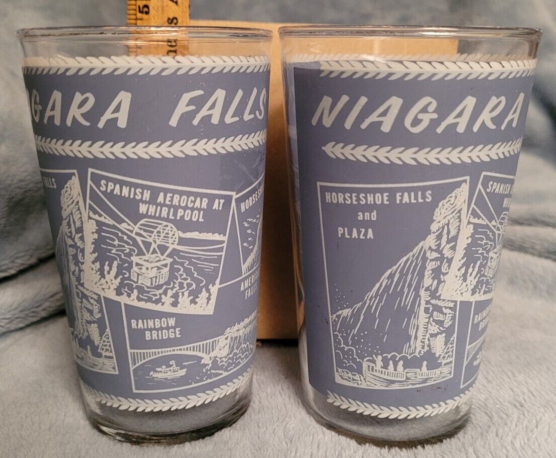 Vintage Federal Glass 2 Niagara Falls Canada Tumblers Drinking Glasses
