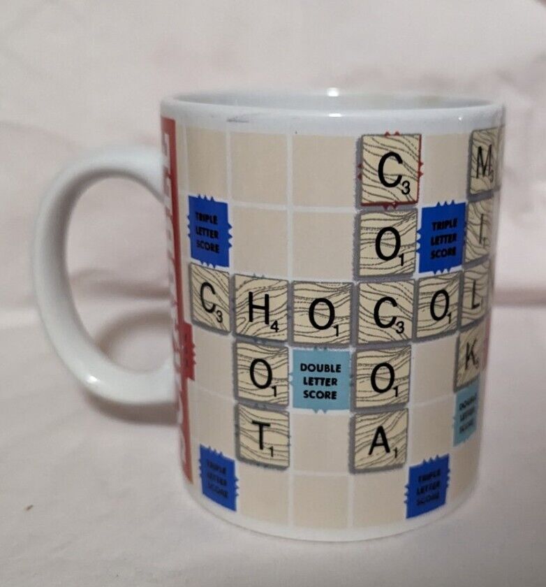 Hasbro Scrabble Board Game 2016 Coffee Mug Hot Chocolate Tea Cup Word Letter EUC