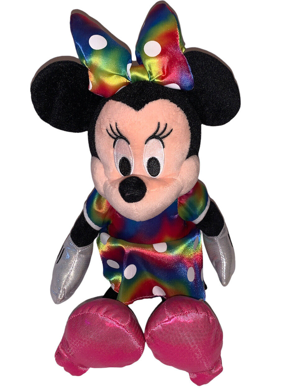 TY Sparkle Disney Minnie Mouse Beanie with Tie Dye Dress and Bow, 15 Inches Tall