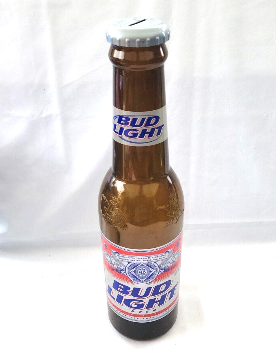 Bud Light Beer Coin Bank Plastic Tall 23\'\' (distressed)