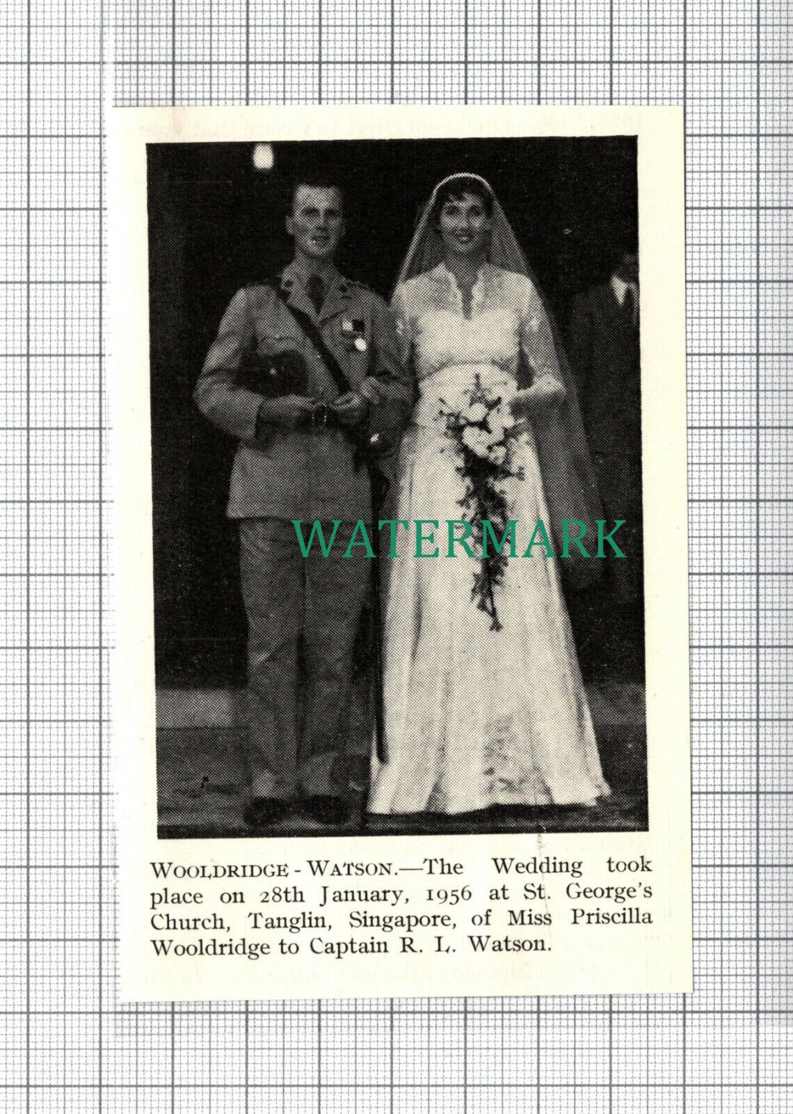 C3646) Miss Priscilla Wooldridge Capt R L Watson Wedding Singapore -1956 Clip