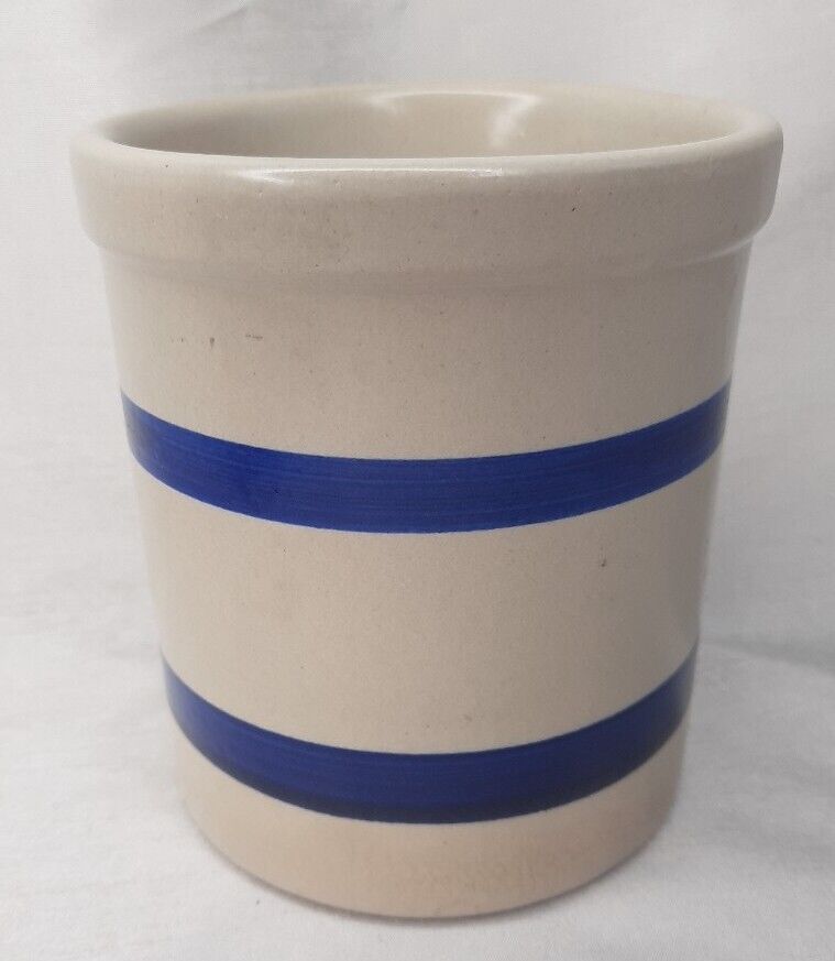 RRP Co Roseville Pottery Ohio Utensil Crock High Jar Blue Stripes 1 Quart