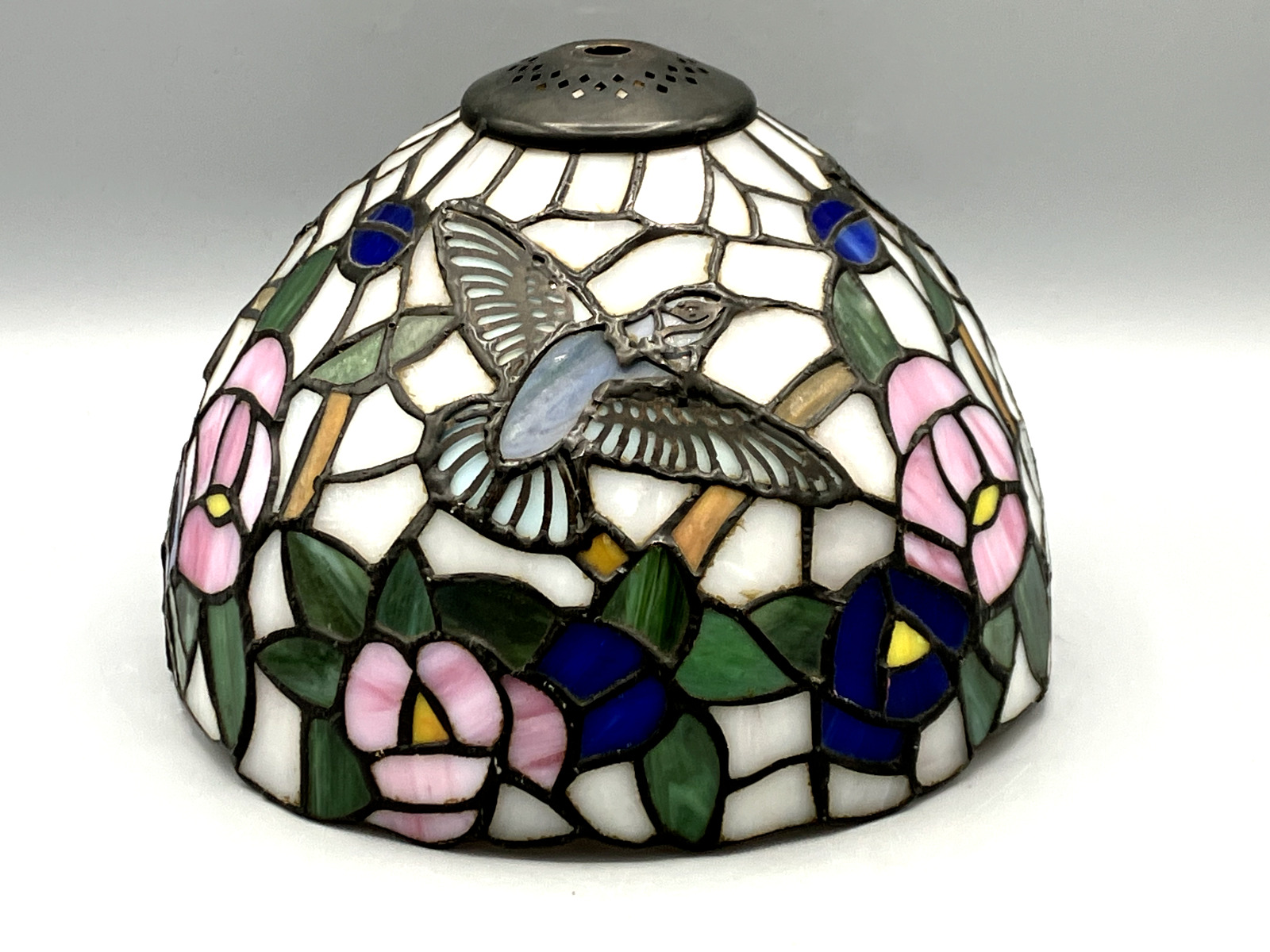 Vintage Tiffany-Style Stained Glass Slag Glass Lamp Cover Hummingbird Pattern