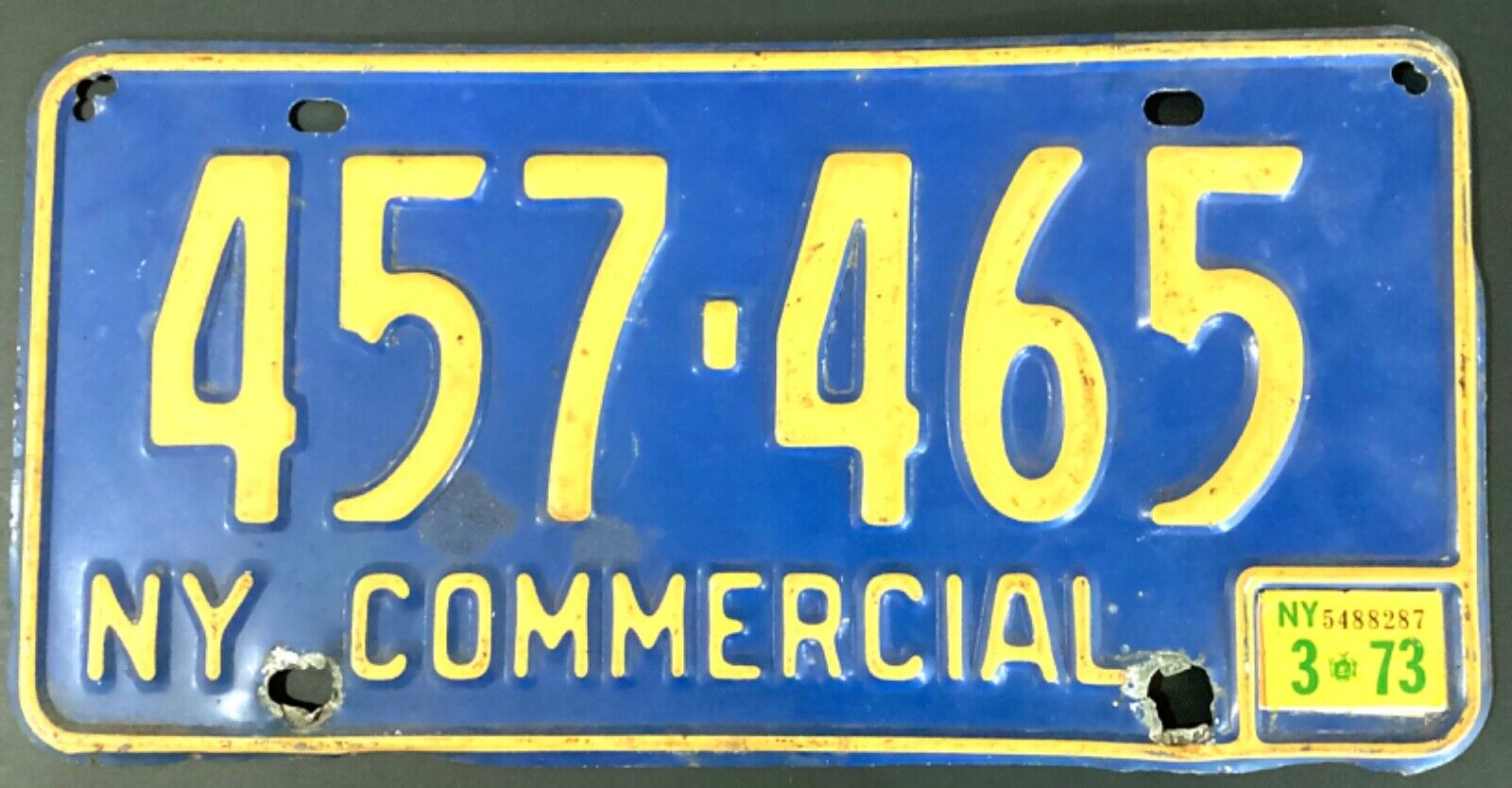 Vintage 1970s  New York License Plate Blue Orange Commercial