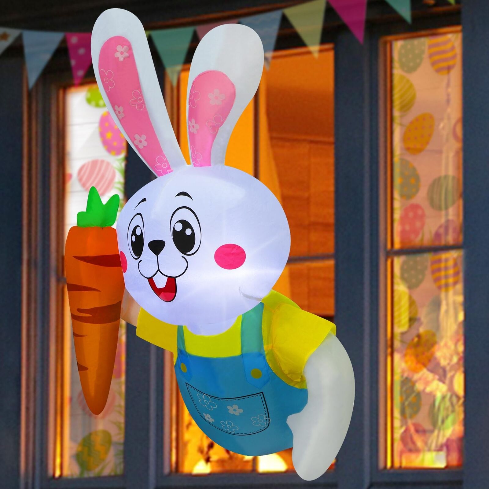 4 Ft Bunny With Carrot Window Easter Inflatables Outdoor Decorations Clearance