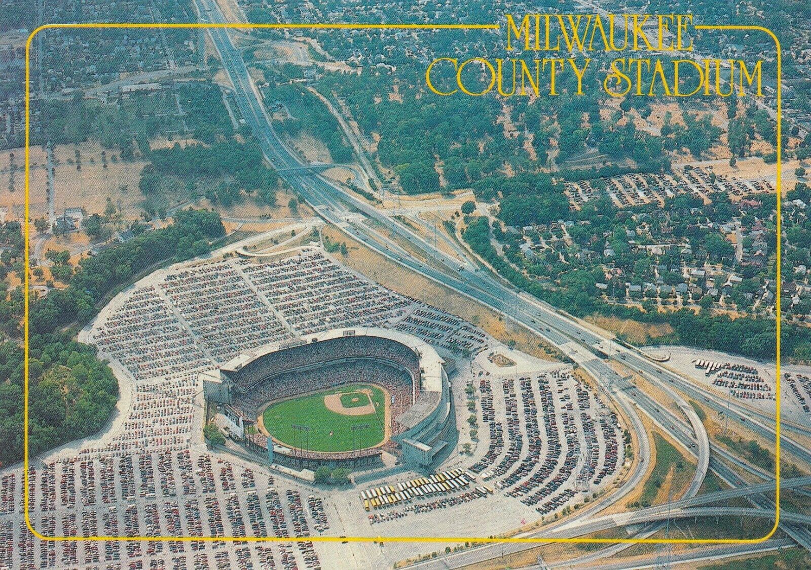 Pristine Milwaukee Braves & Brewers County Stadium Postcard - Green Bay Packers