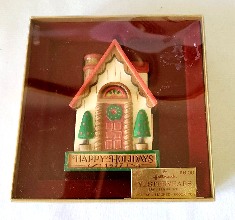 1977 Hallmark Yesteryear Happy Holidays Vintage House Cottage Boxed Ornament