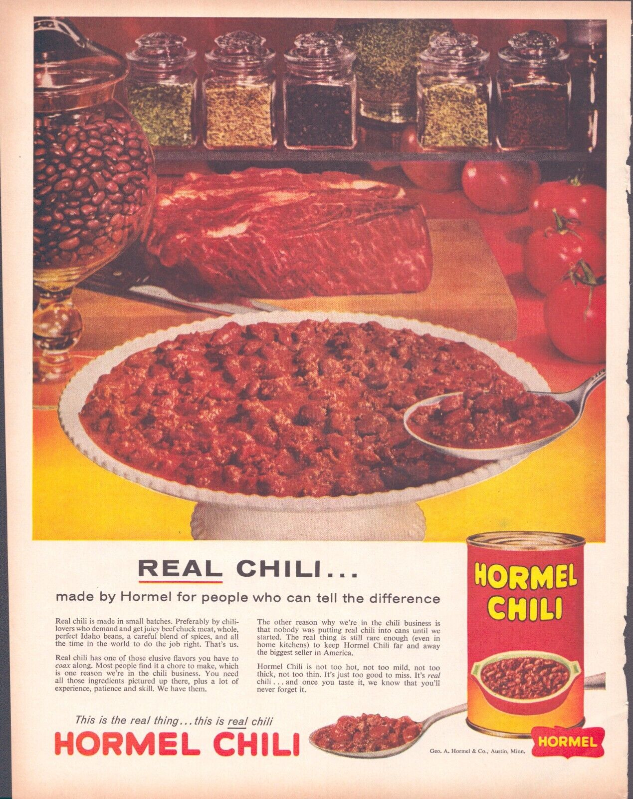 Vintage Print Ad -1960 for Hormel Chili and Nestles Decaf Coffee