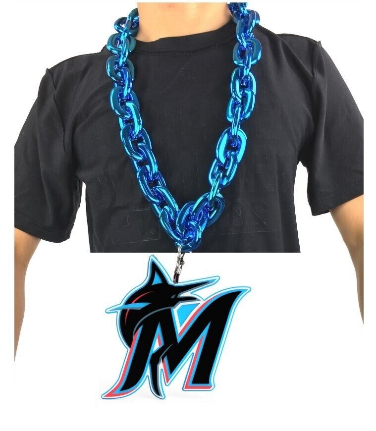 New MLB Miami Marlins Turquoise Fan Chain Necklace Foam Logo