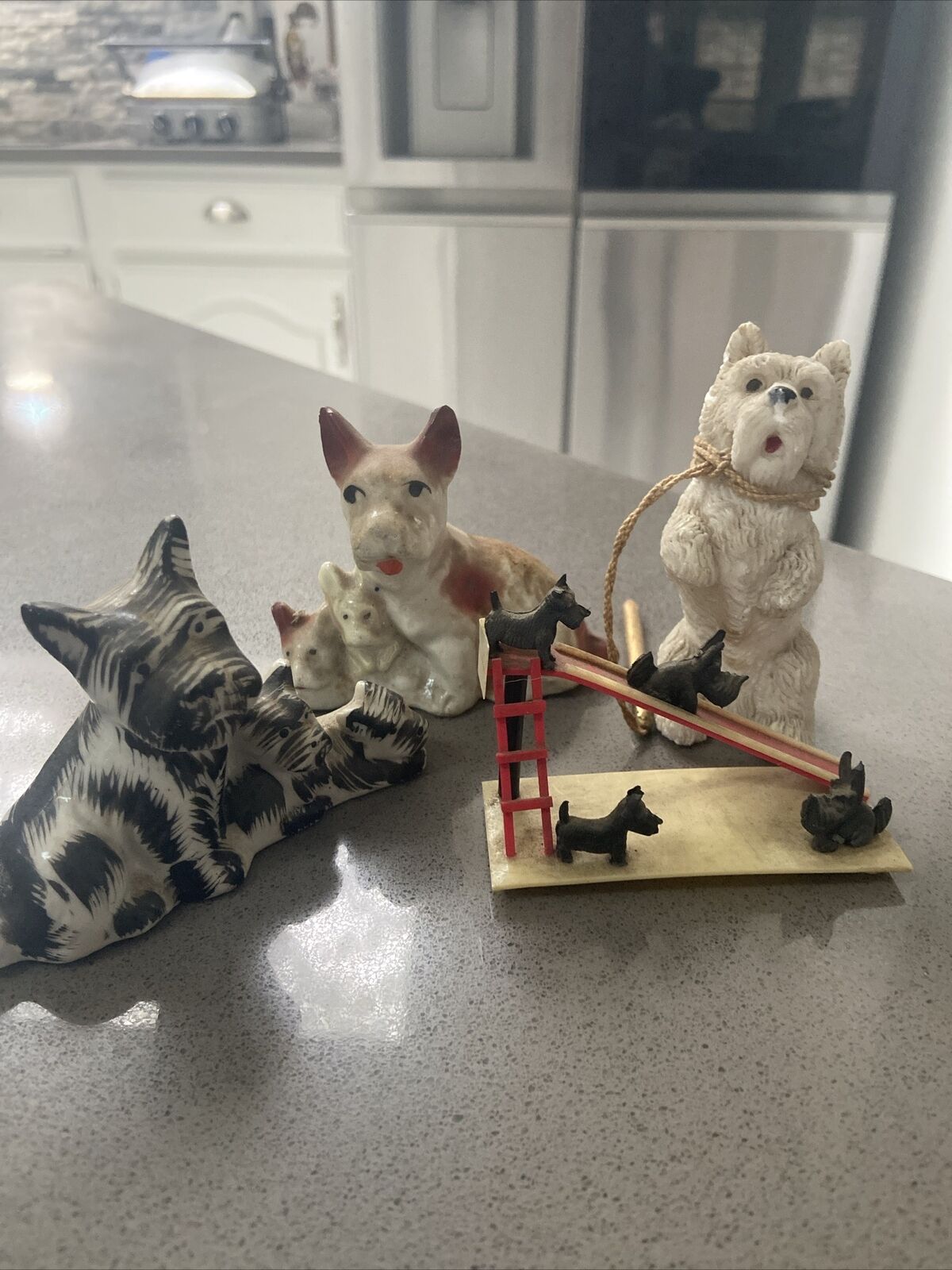 Vintage scottie dog figurines lot of 4 Japan Nice Different Collection