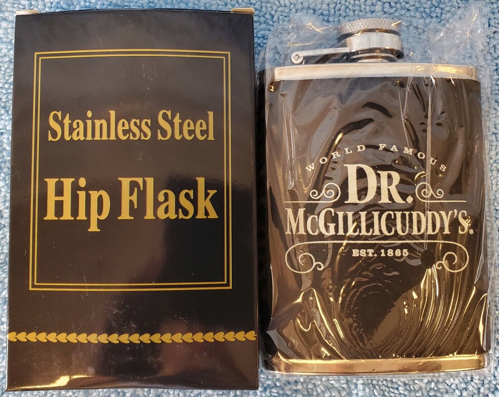 Dr. McGillicuddy's Metal 4oz Wrapped Hip Flask Breast Pocket Stainless Steel NEW