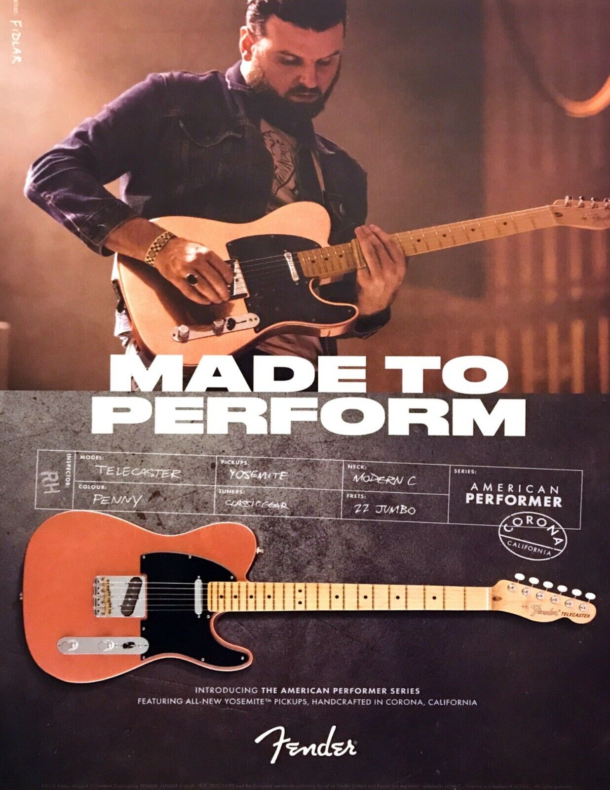 2019 Elvis Kuehn FIDLAR Fender Telecaster American Performer Guitar print ad