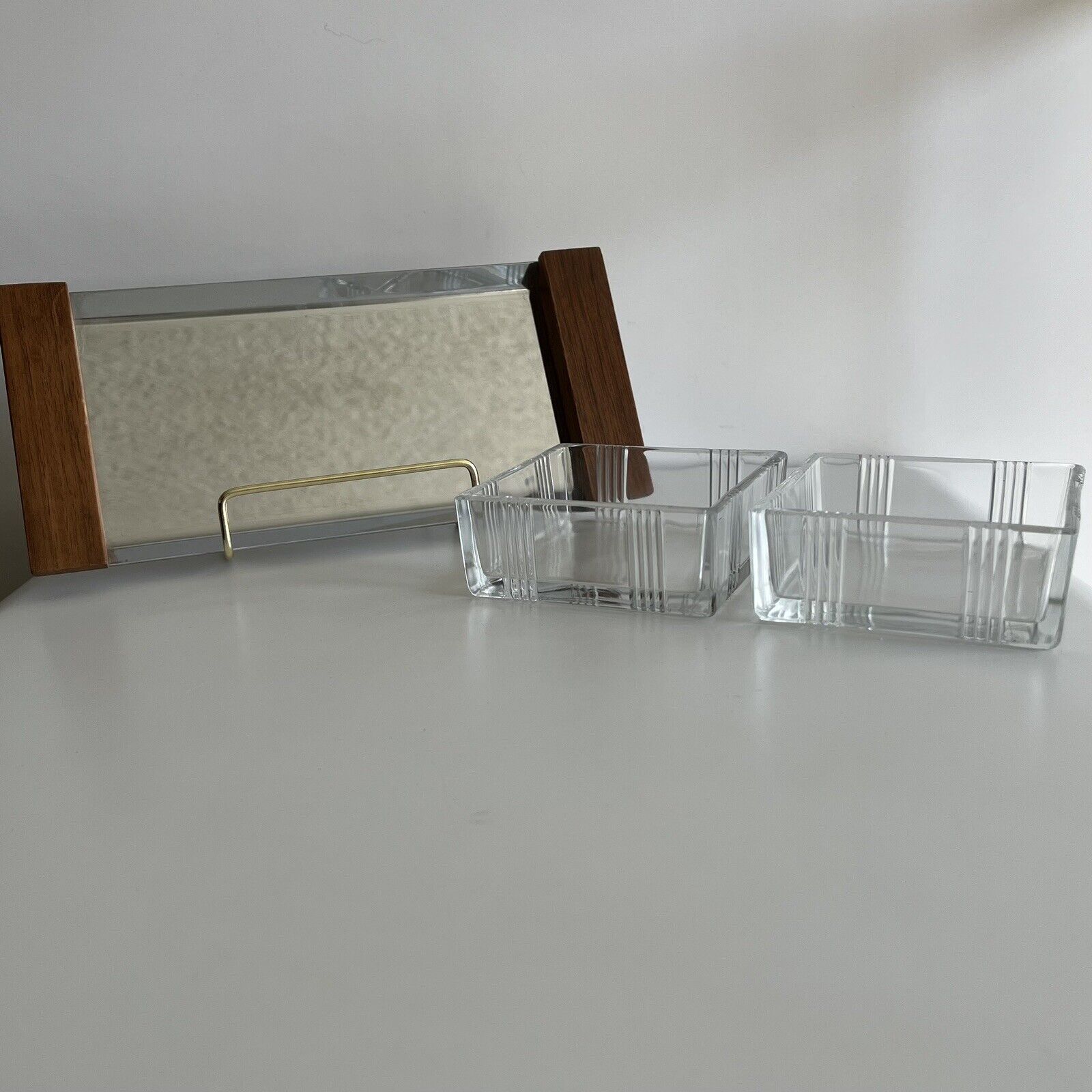 Vintage Manning Bowan Tray Set Chrome Glass Dishes 3 Piece Set