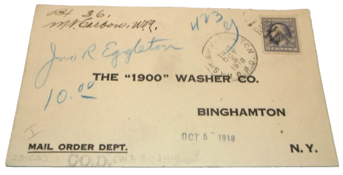 OCTOBER 1918 CHESAPEAKE & OHIO TRAIN #13 WASHINGTON & HUNTINGTON RPO ENVELOPE