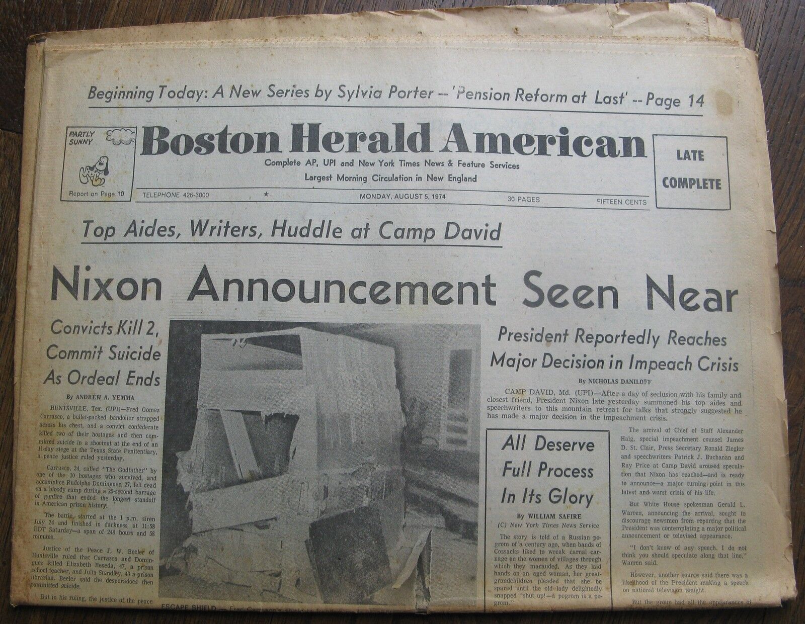 August 5, 1974 Boston Herald American Newspaper RICHARD NIXON, Luis Tiant, etc.