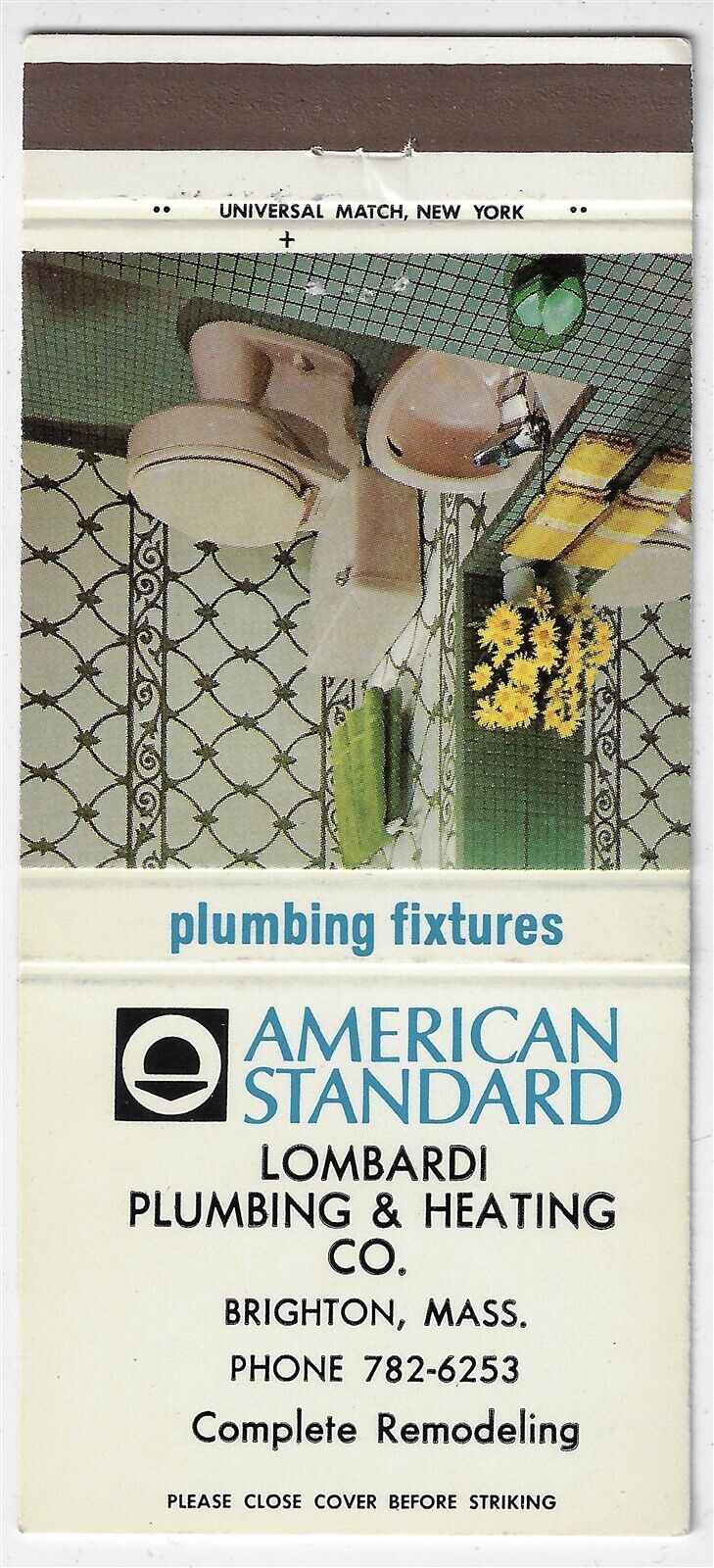 American Standard Lombardi Plumbing Heating Brighton MassEmpty Matchcover