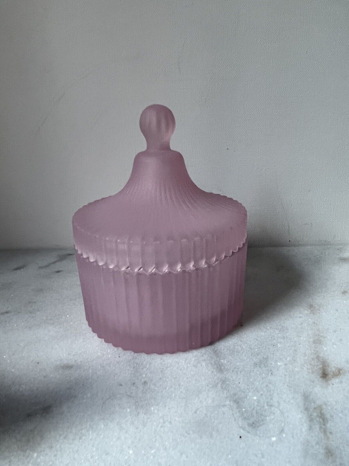 Vintage Pink Satin Glass  Vanity Powder Trinket Jar Lidded