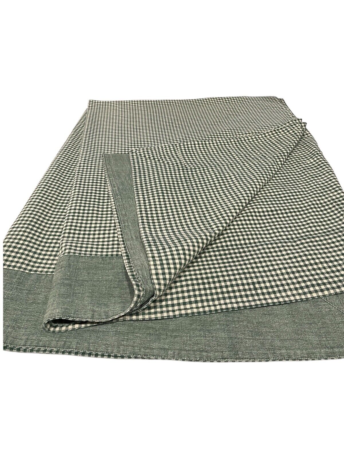 Large Tablecloth 100% Cotton VTG Dark Green Check with Border Reversible 96 X 66