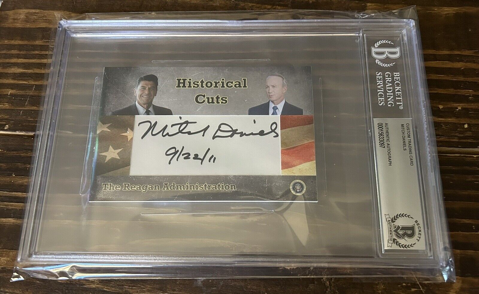 Governor Mitch Daniels signed Custom Cut Jumbo 1/1 Card Reagan Bush OMB