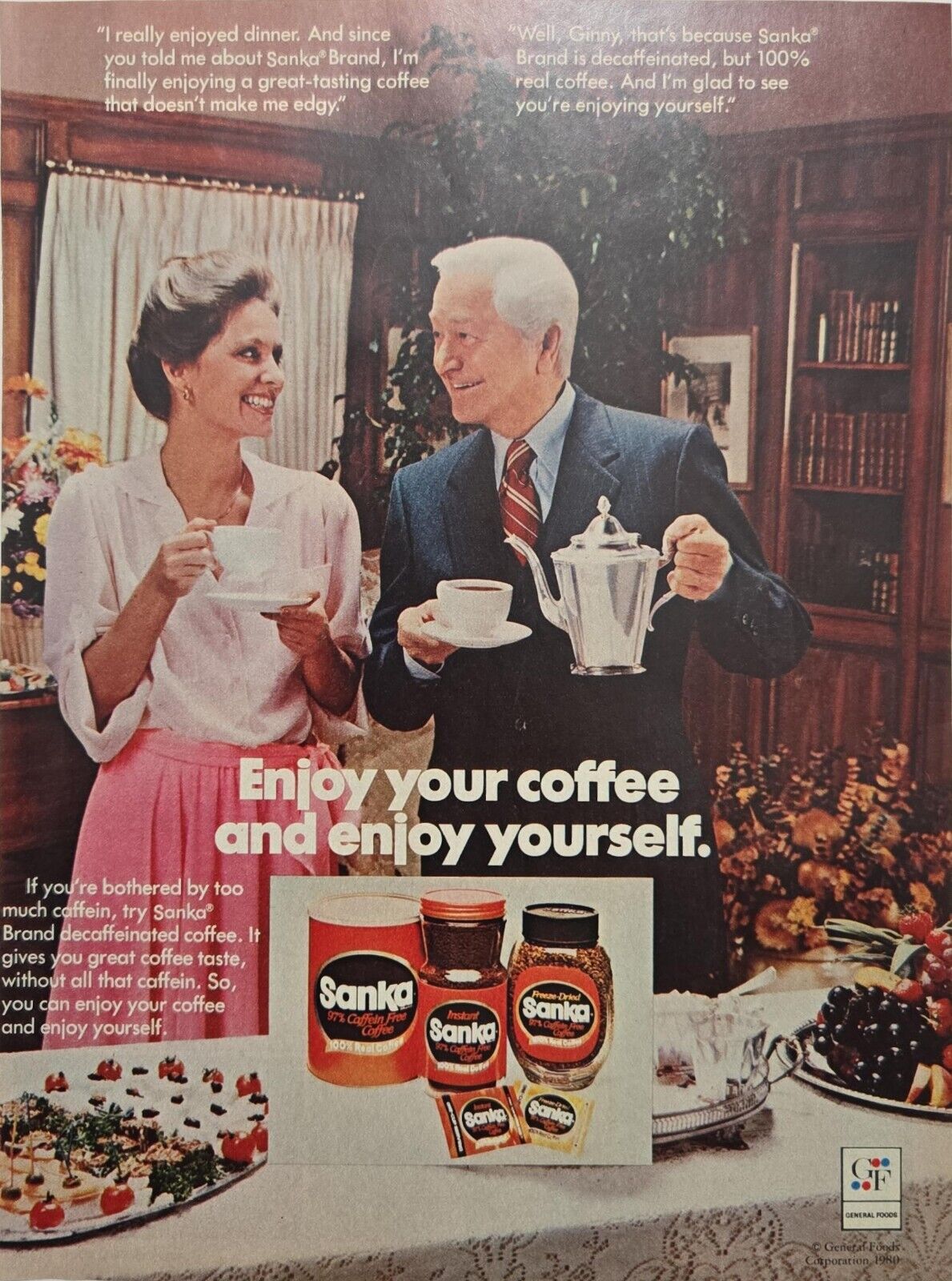 1980 Vintage Print ad Sanka Coffee retro Jar actor Robert Young