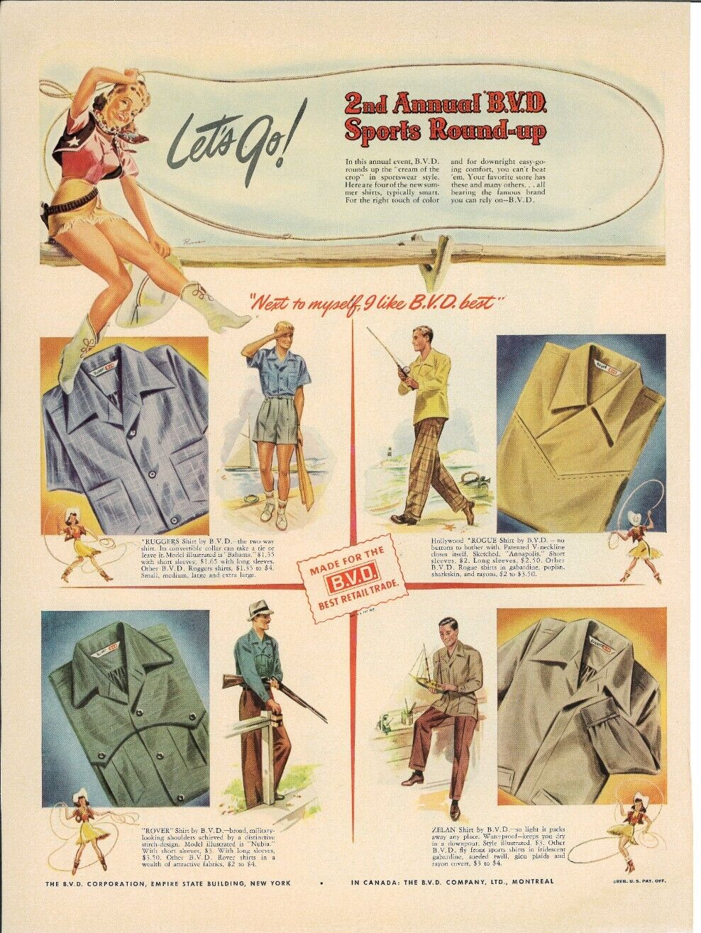 1942 BVD Mens Sports Apparel Shirts Pin UP Vintage Magazine Print Ad 10.25\