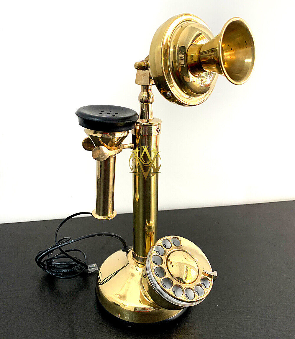 1915 Antique Style Wired Old CANDLESTICK PHONE Rotary Dial with Receiver Handle.