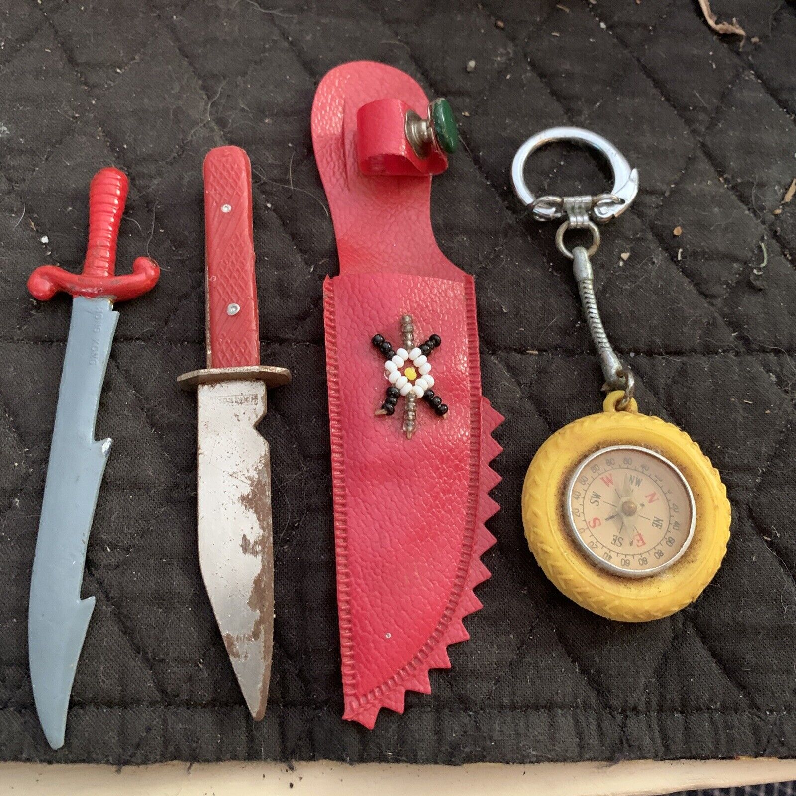 Vintage Lot Of 3-2 TINY KNIVES, 1 Compass keychain- 1970’s??