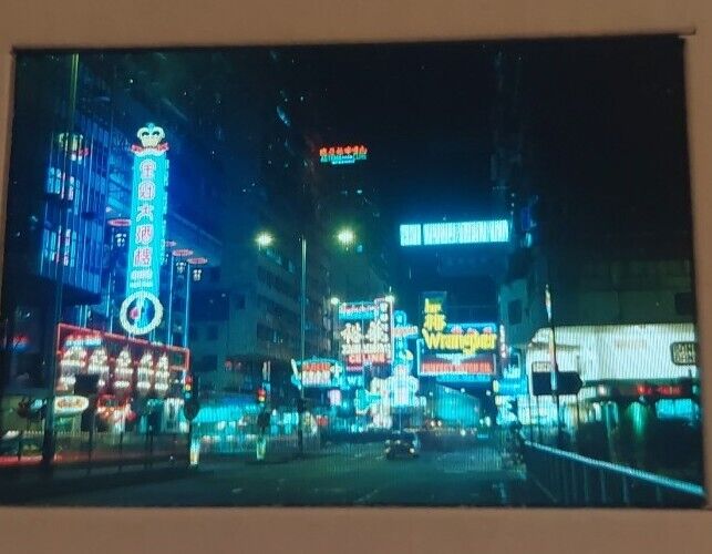 Vintage 35mm Slide China HK Nathan Road Kowloon Night View Neon Signs Wrangler 