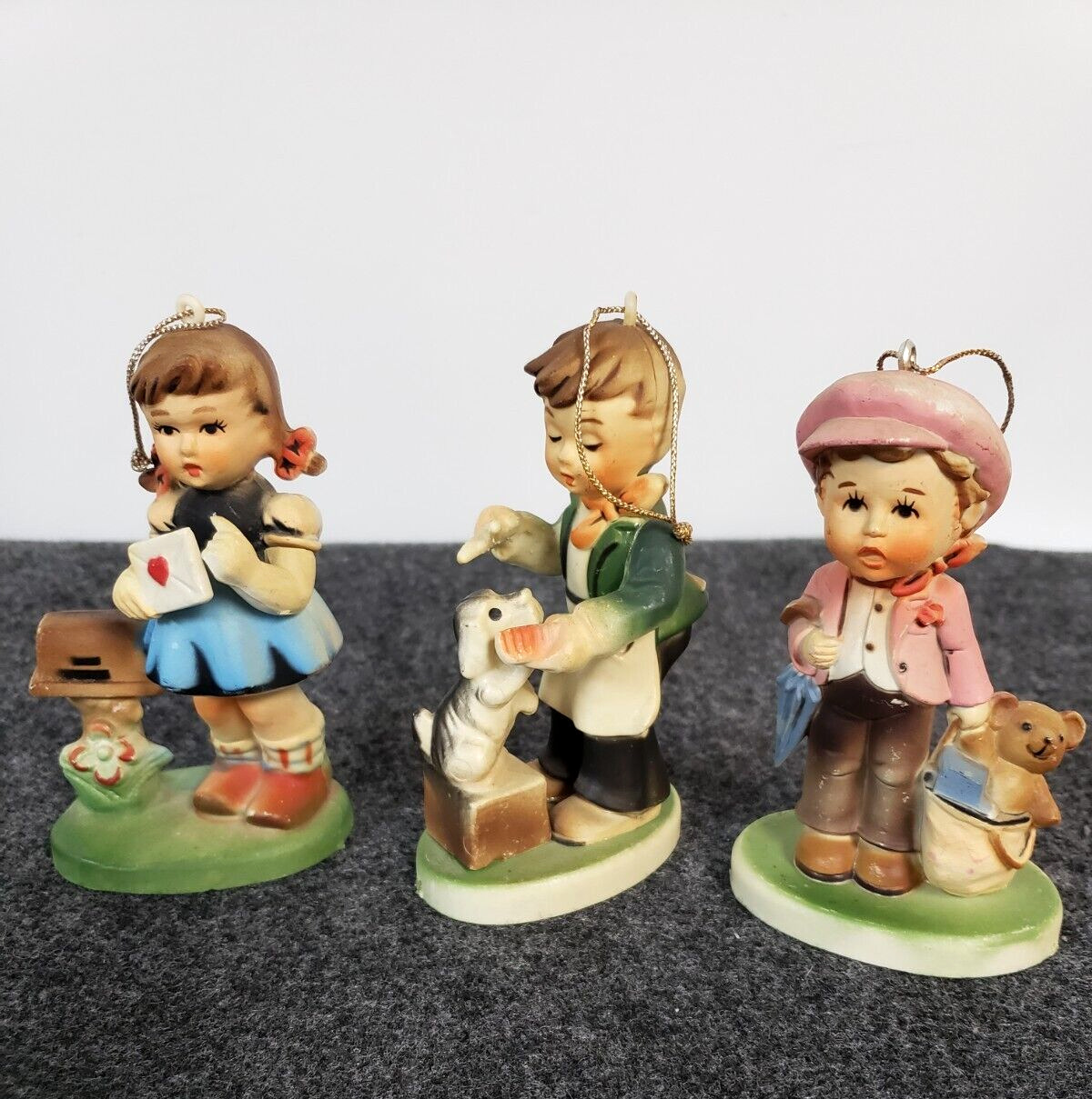 3 Vintage Children Figurines Ornaments Hard Plastic Made In Hong Kong 4in