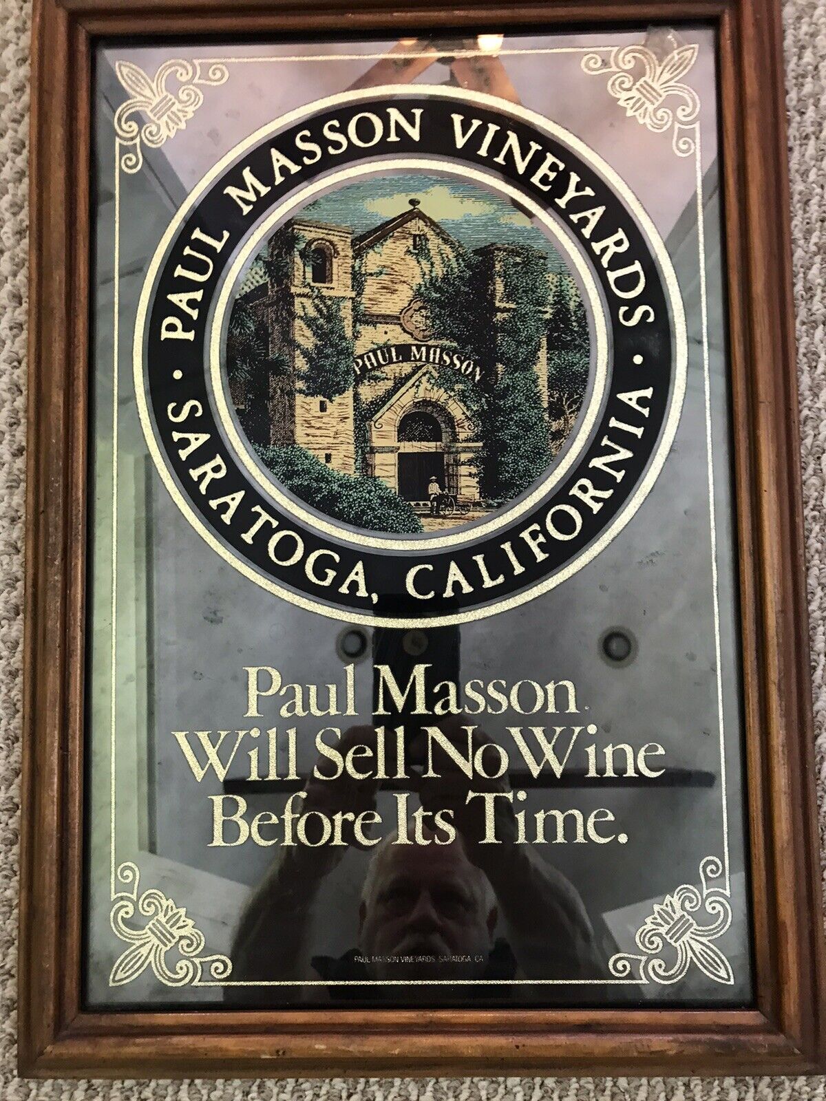 PAUL MASSON VINEYARDS WINE ADVERTISING MIRROR 14” x 20” WITH WOOD FRAME