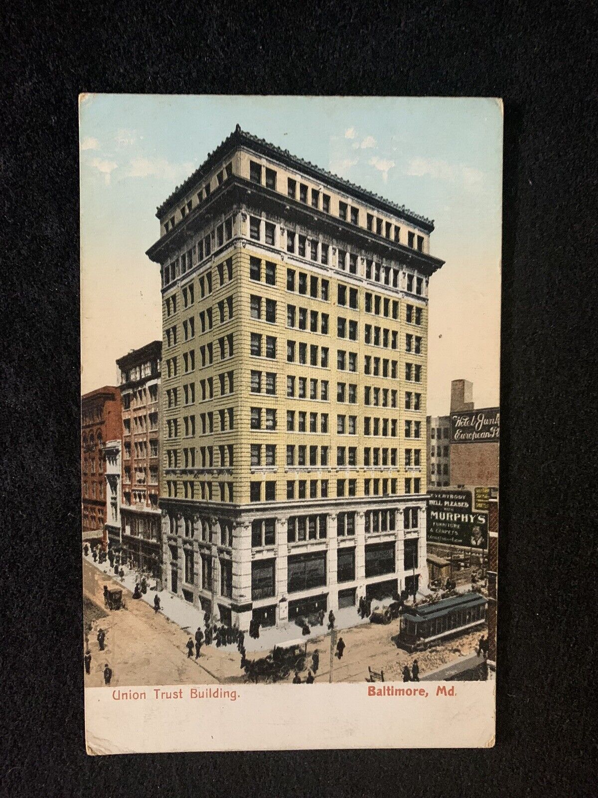 UNION TRUST BUILDING & TROLLEY BALTIMORE MARYLAND POSTCARD c. 1913 UDB Collotype