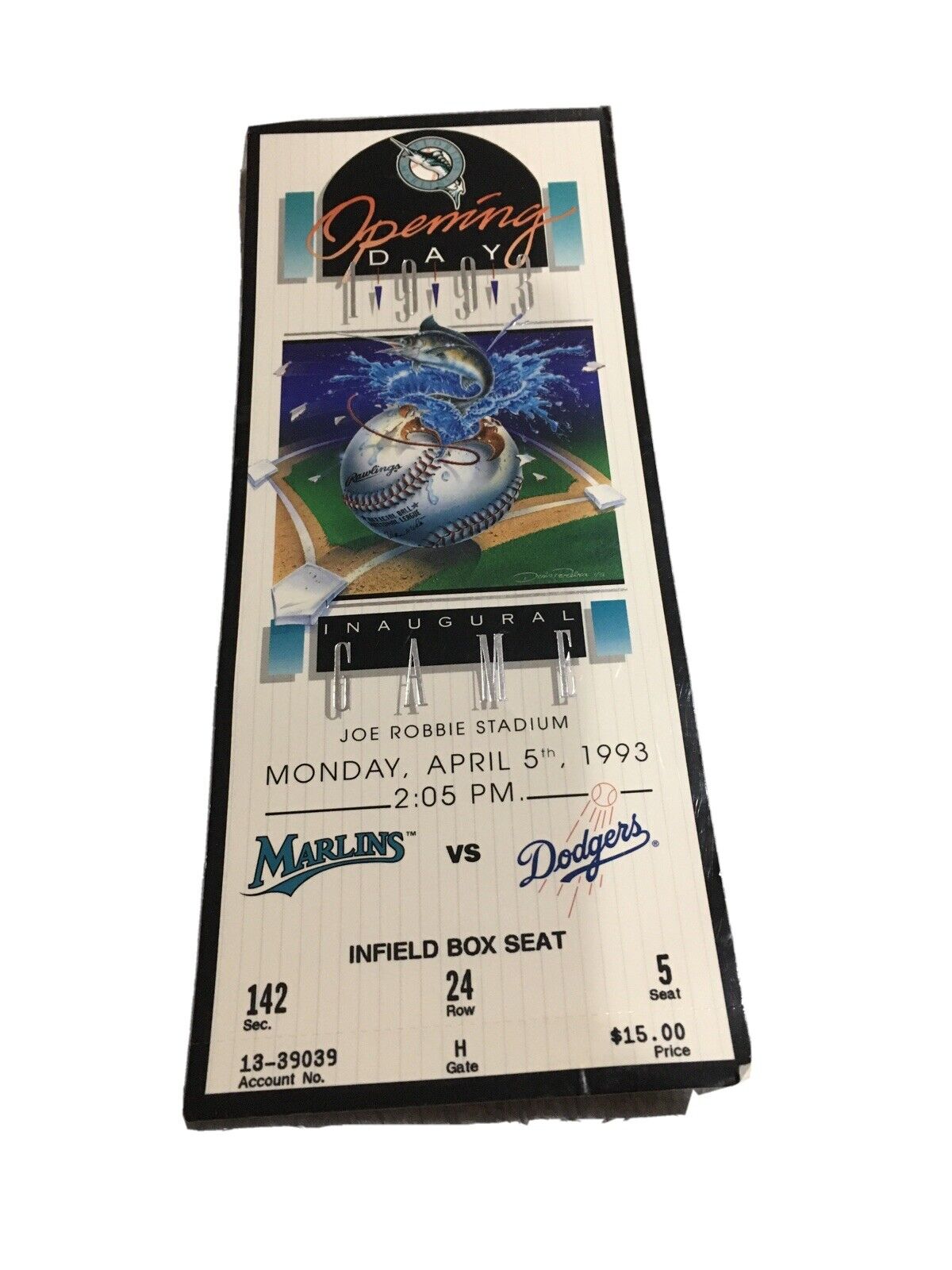 1993 Florida Marlins Opening Day Ticket Joe Robbie Stadium