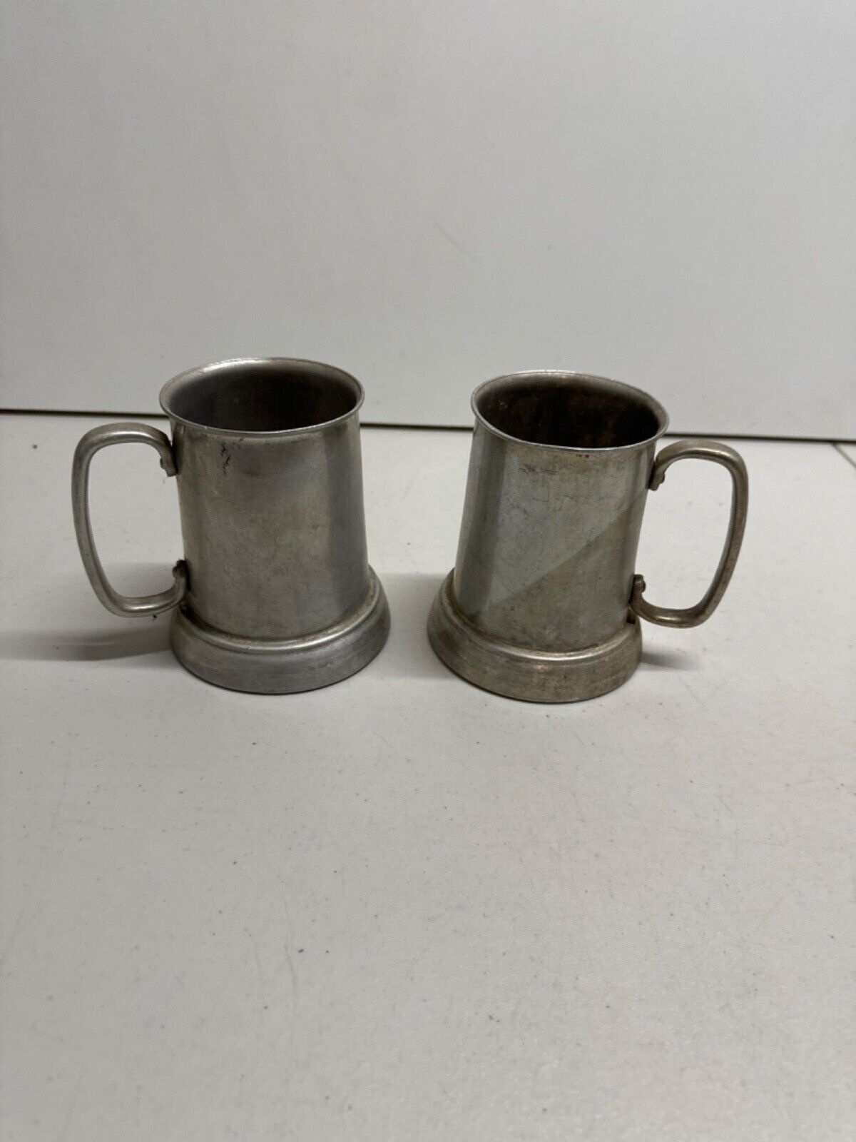 Vintage Mug pair of old aluminum mugs with clear bottom