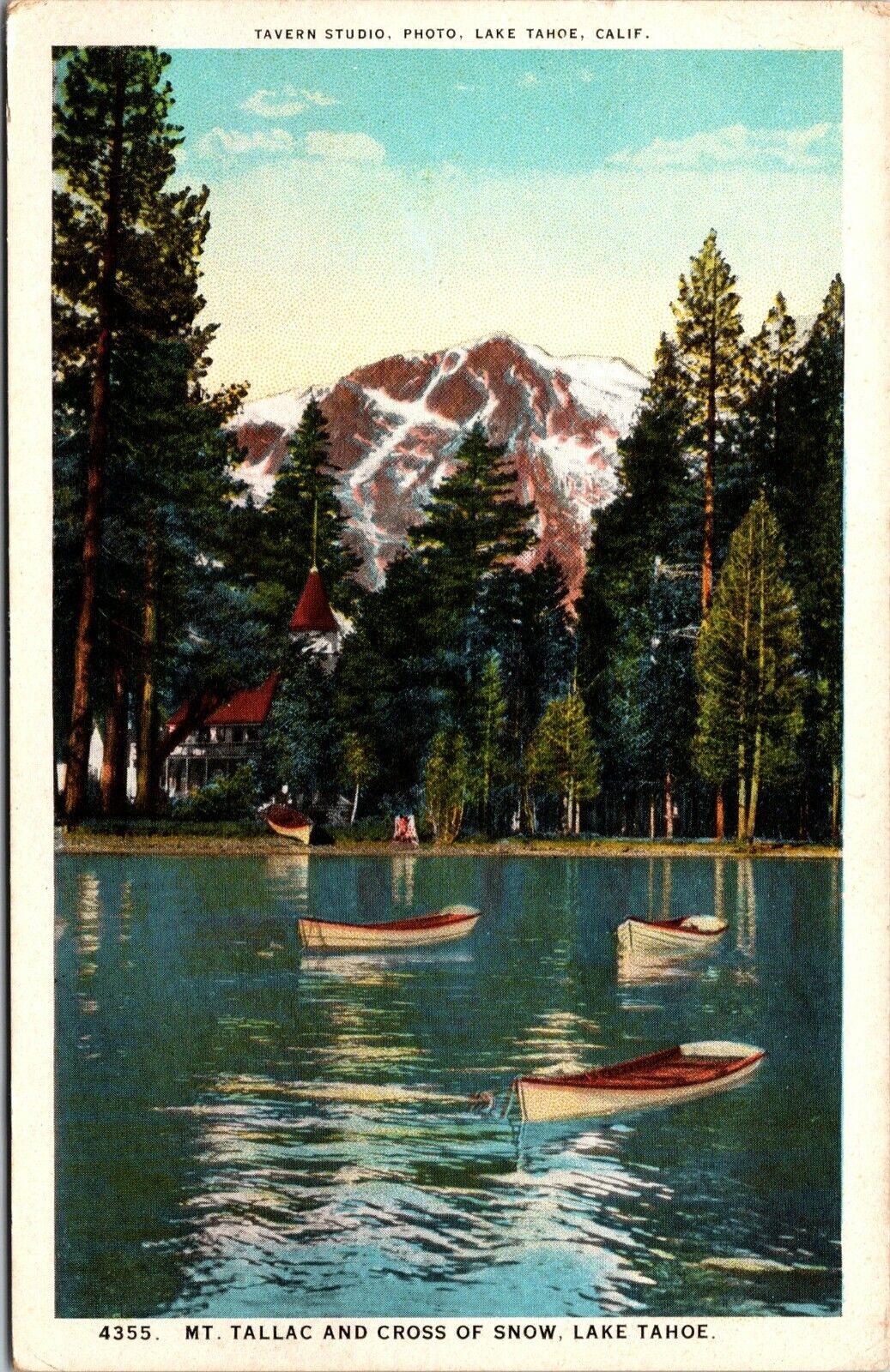 Vtg Lake Tahoe Mount Tallac Cross of Snow Mountain El Dorado County CA Postcard